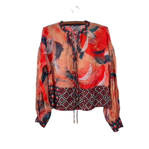 Blank London Womens Multicolor Watercolor Geometric Blouse Size 2XSmall - Picture 1 of 6